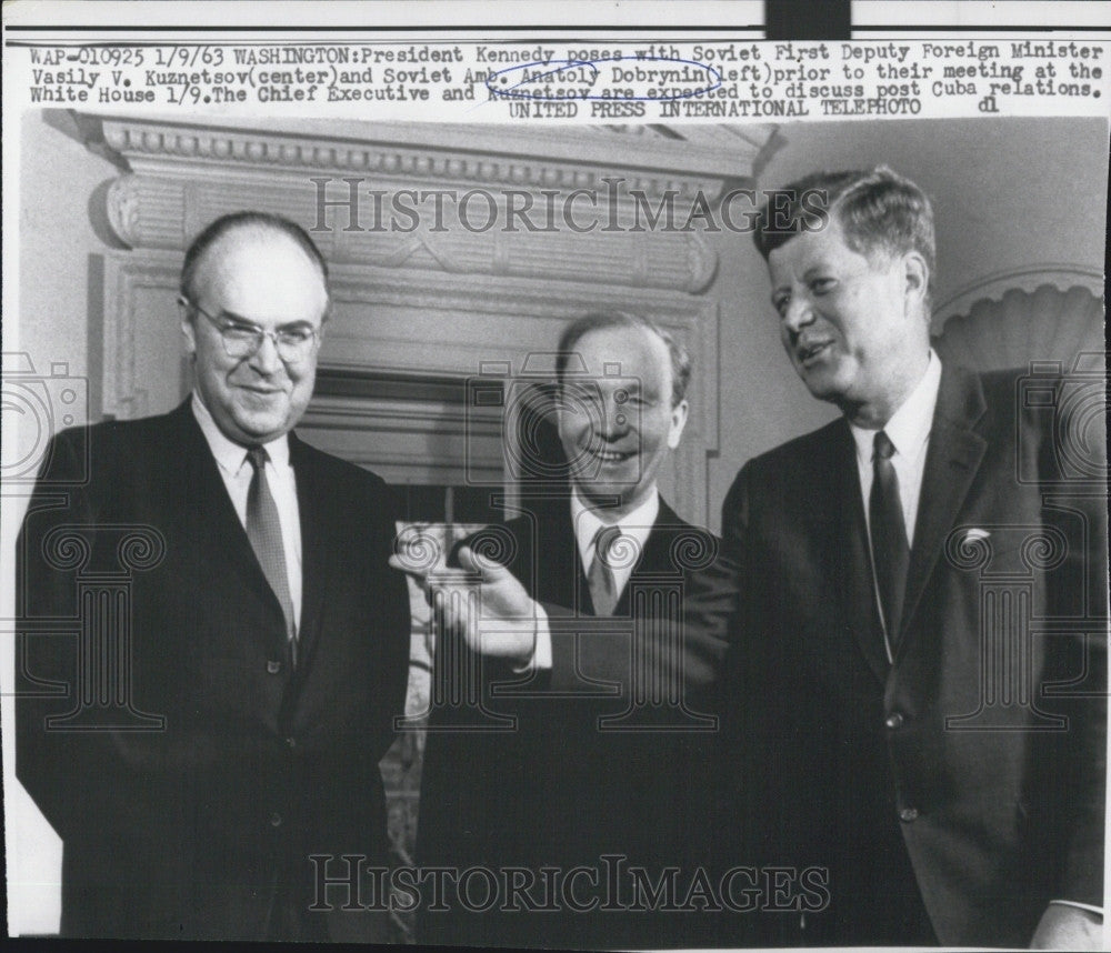 1963 Press Photo President Kennedy &amp; Soviet Amb A Dobrynin &amp; VV Kuznetsov - Historic Images