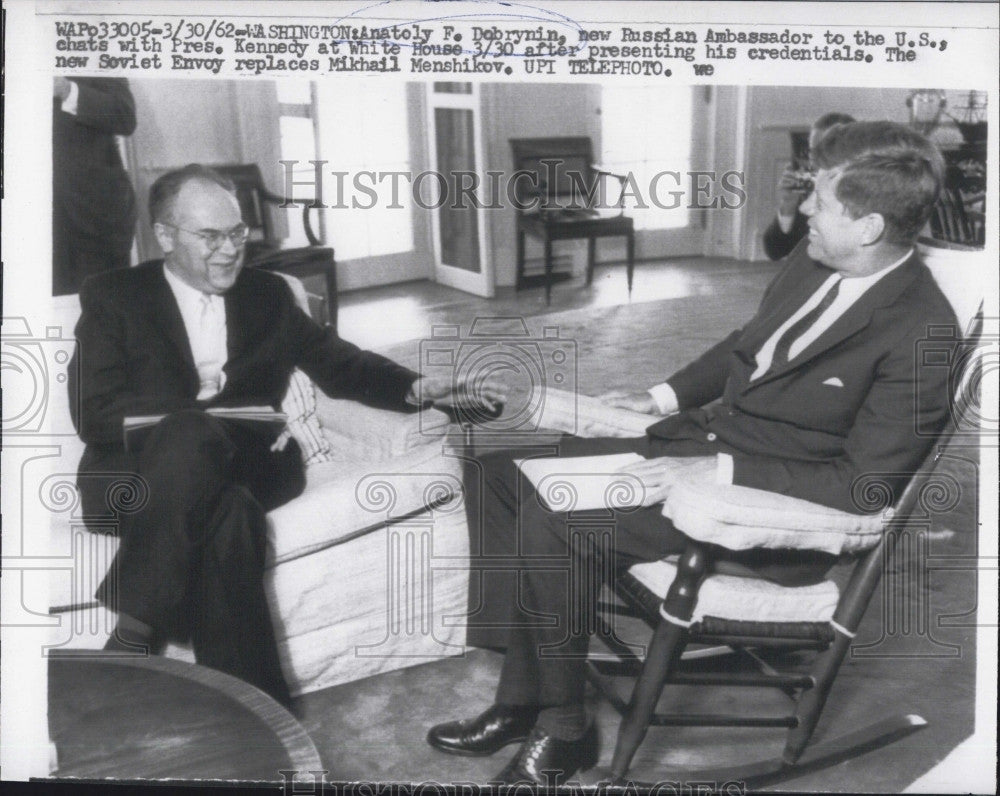 1962 Press Photo Russian Anatoly Drobrynin &amp; President Kennedy - Historic Images