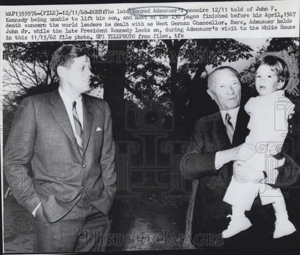 1968 Press Photo German Konrad Adenauer, Pres Kennedy &amp; son John Jr - Historic Images