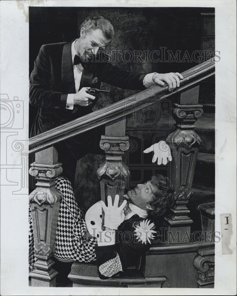 1973 Press Photo Michael Allison &amp; Curt Dawson in play &quot;Sleuth&quot; - Historic Images