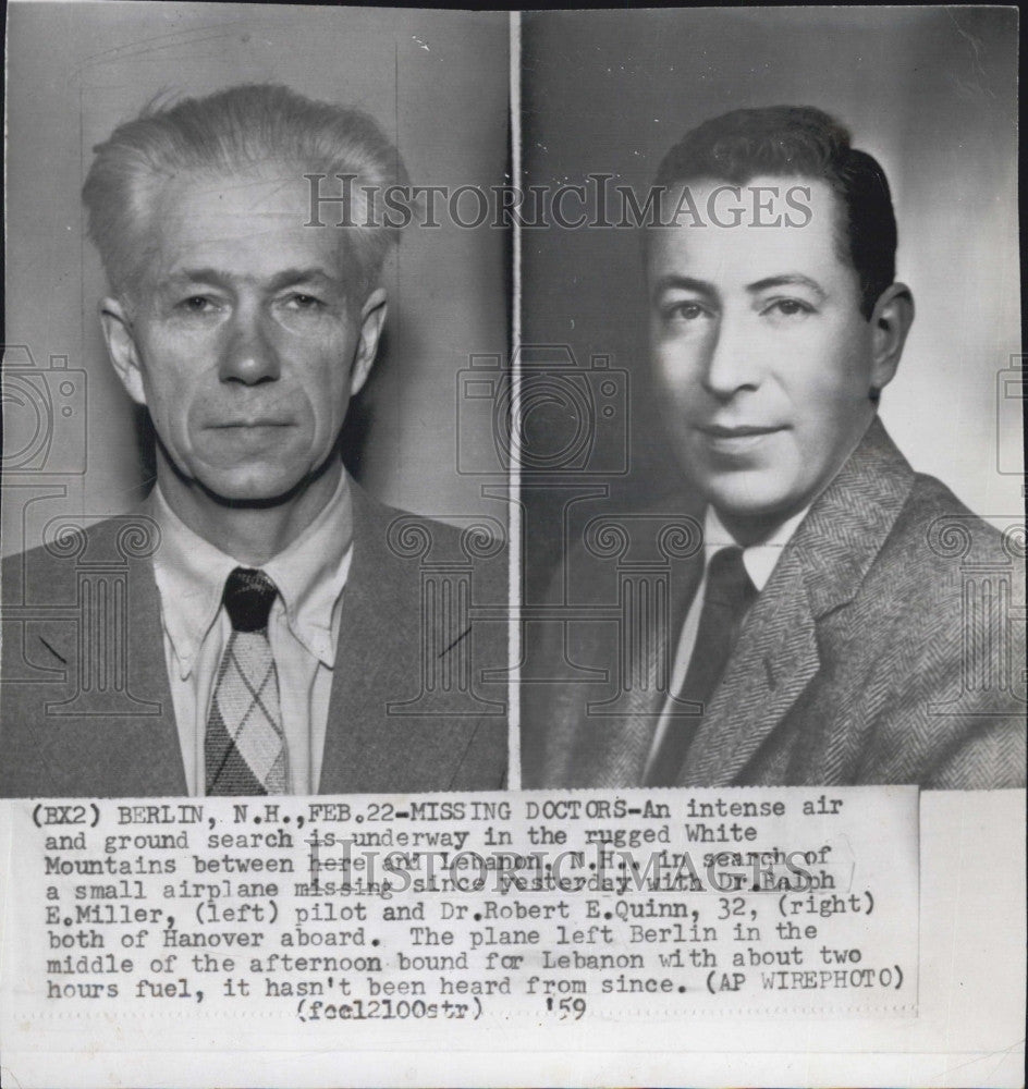 1959 Press Photo 2 Doctors Missing Dr Ralph Miller &amp; Dr Robert Quinn Going Leban - Historic Images