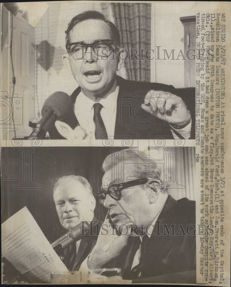 1967 Press Photo Rep Gerald Ford &amp; Senator Everett Kirksen at News Conference - Historic Images