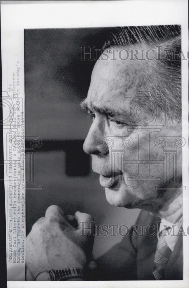 1974 Press Photo Carl Albert, House speaker, during news conference. - Historic Images