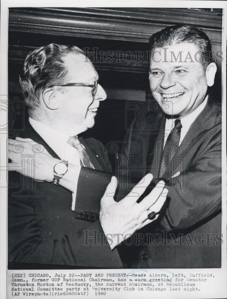 1960 Press Photo Meade Alcorn, greeted Senator Thruston Morton. - Historic Images