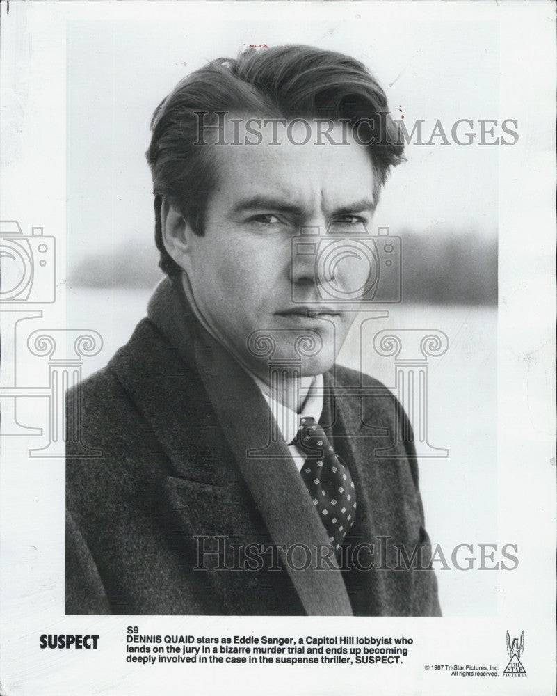 1987 Press Photo Dennis Quaid Actor Suspect Eddie Sanger - Historic Images