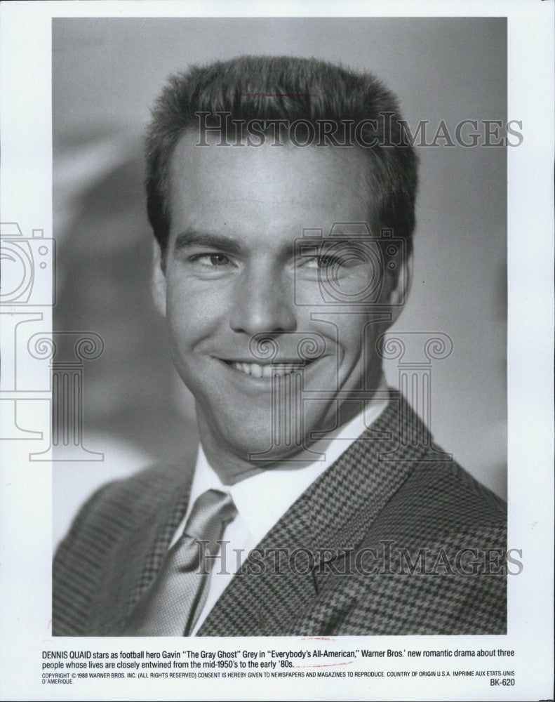 1988 Press Photo Dennis Quaid Actor Gavin Grey Everybody's All-American - Historic Images