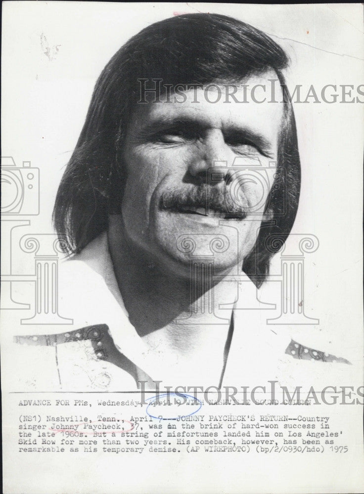 1975 Press Photo Country Singer Johnny Paycheck - Historic Images