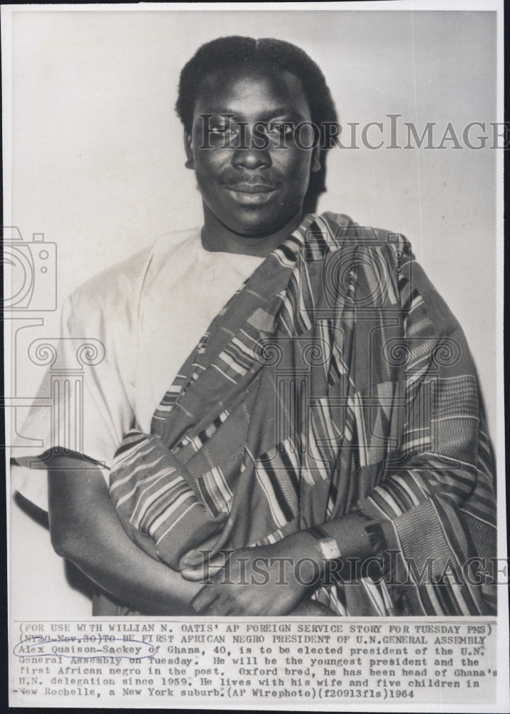 1964 Press Photo Alex Quaison-Sackey, UN Gen Assmbly Pres - Historic Images