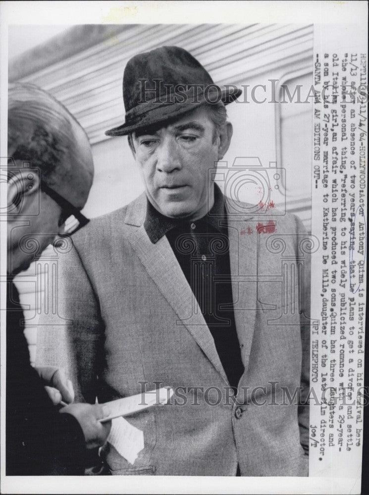 1964 Press Photo Actor Anthony Quinn  in Hollywood - Historic Images