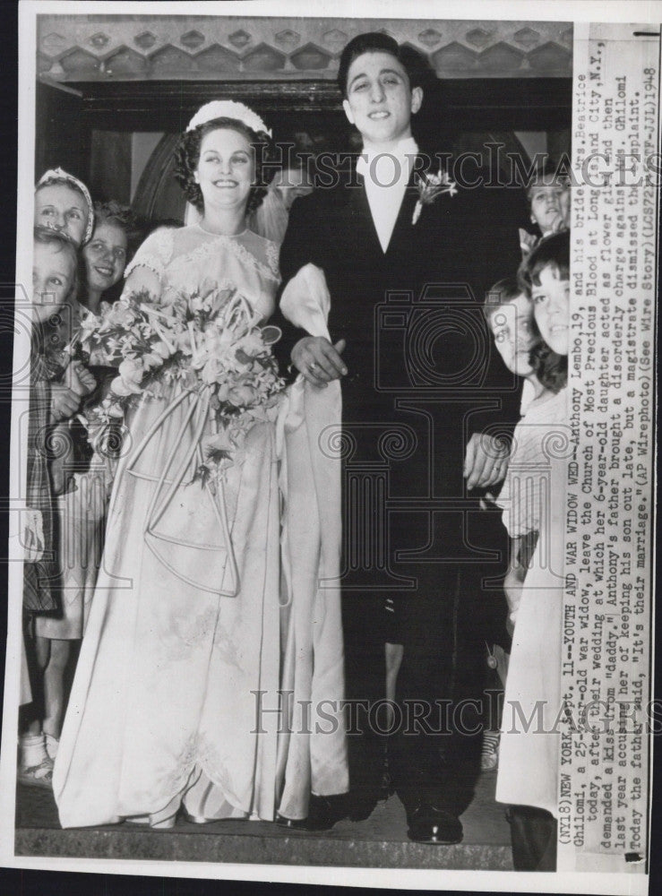 1948 Press Photo Anthony Lembo Weds Beatrice Ghilomi-25 Yr Old War Widow NYC - Historic Images