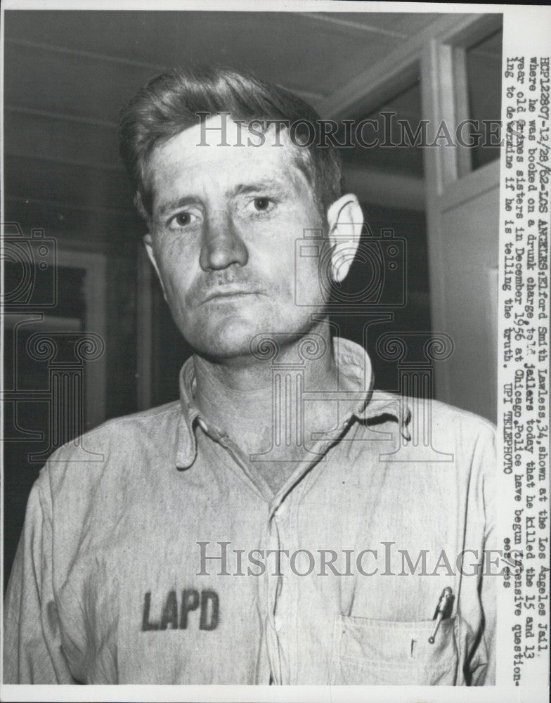 1962 Press Photo Elford Lawless Arrested for Drunkeness Admitted to Murder 1956 - Historic Images