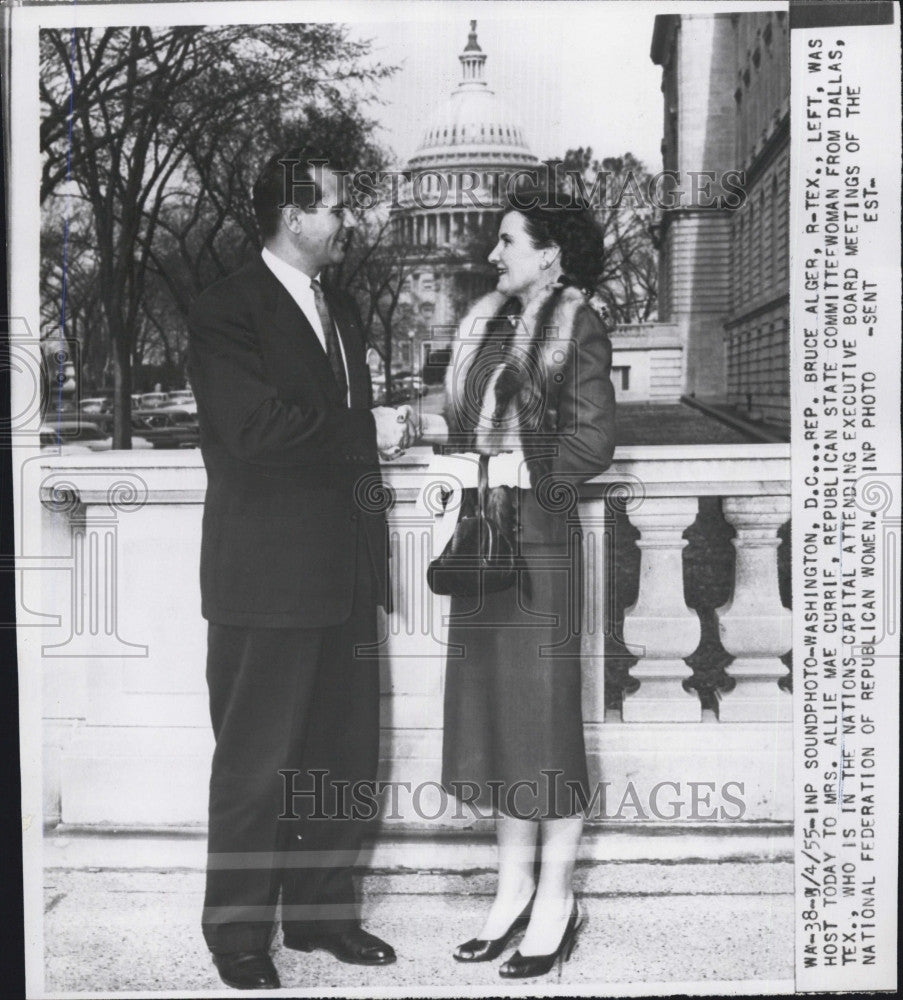 1955 Press Photo Rep. Bruce Alger Plays Host For Mrs. Allie Currie In Washington - Historic Images