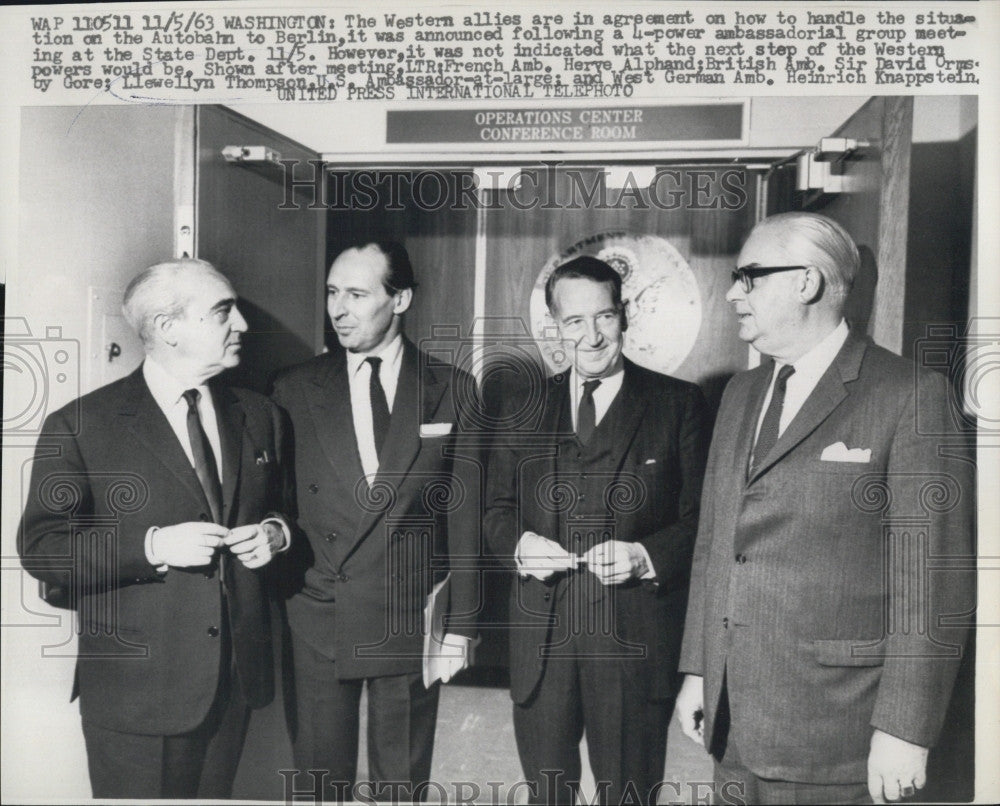 1963 Press Photo Amb. Herve Alphand; Amb. Sir David Orms; Llewellyn Thompson - Historic Images