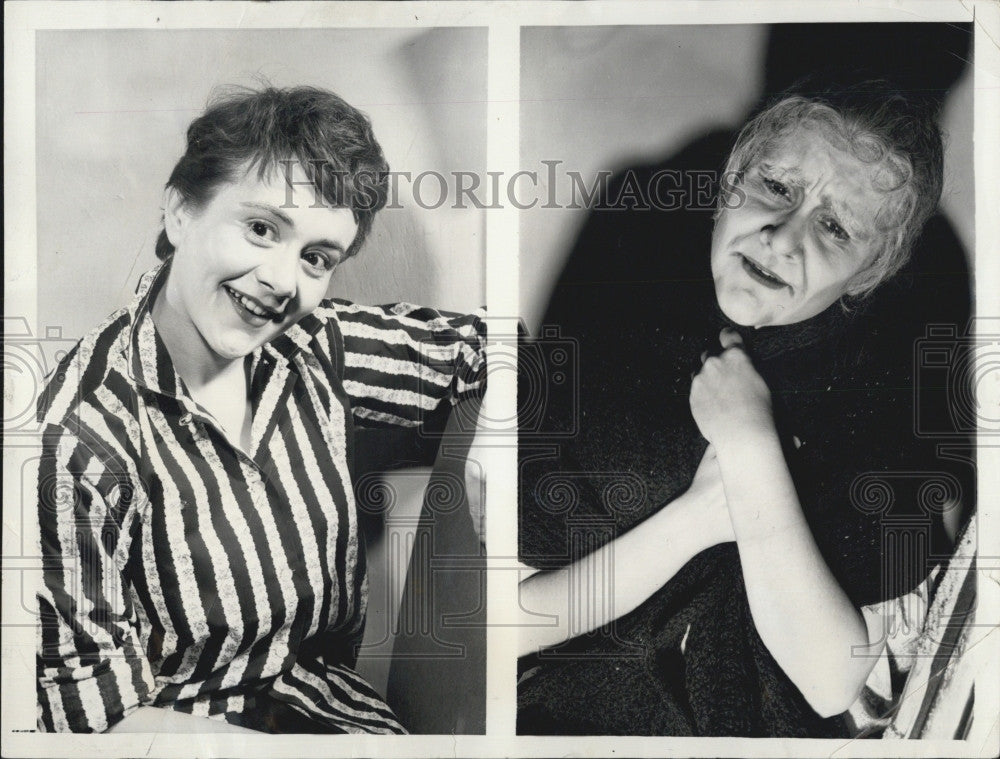 1957 Press Photo Joan Plowright Actress as Herself and at 94 Years Old - Historic Images