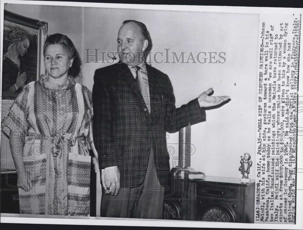 1963 Press Photo Johann Meindl &amp; wife tells newsmen they returned the paintings - Historic Images