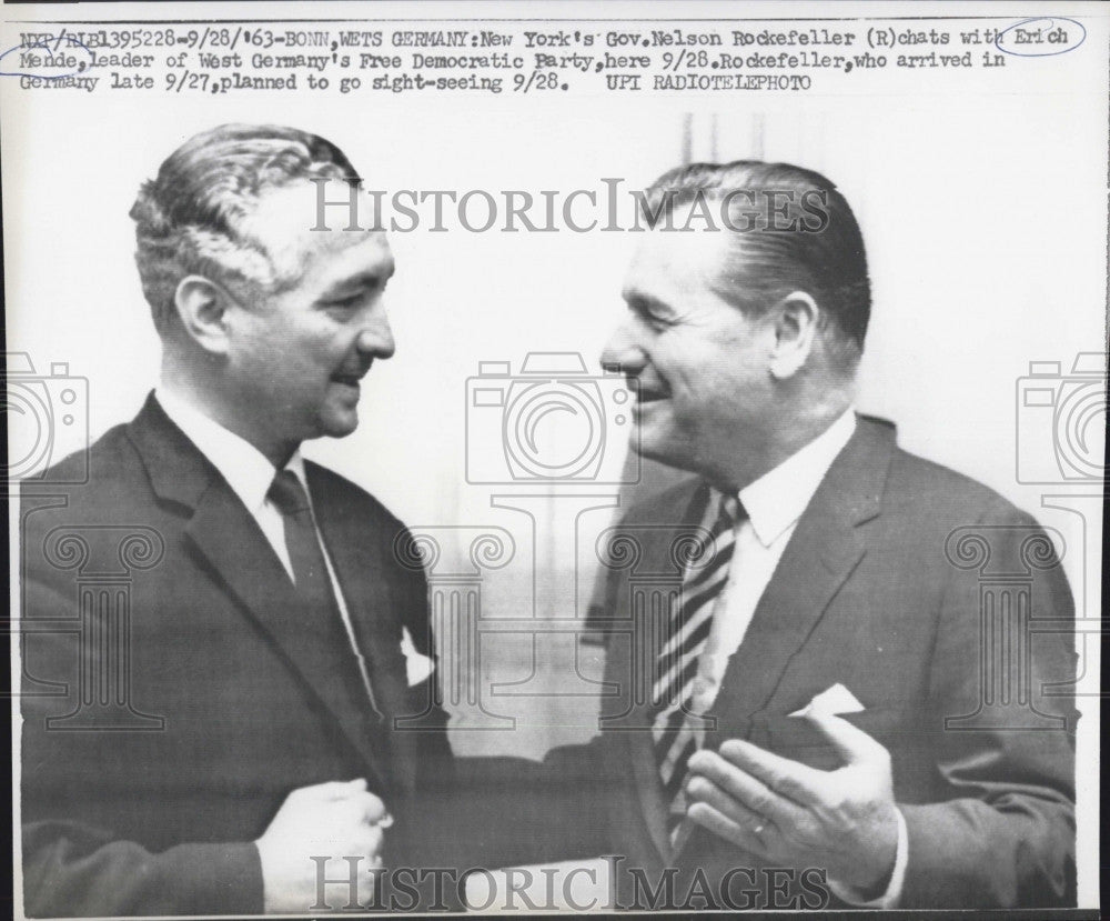 1963 Press Photo NY Gov Nelson Rockerfeller &amp; German Erich  Mende - Historic Images