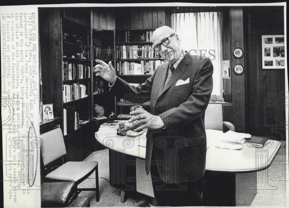 1973 Press Photo Dr. Karl Menninger at 80, co-founder of the Menninger Clinic - Historic Images