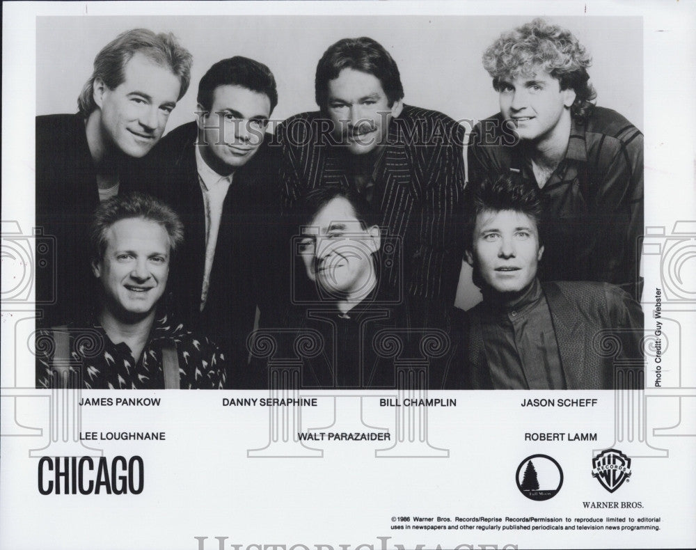 1986 Press Photo Musical group "Chicago" James Pankow, Danny Seraphene, Bill - Historic Images