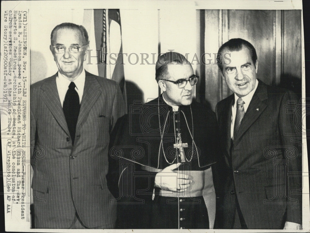 1971 Press Photo LBJ With Pres Nixon And Rev Humberto Medeiros In DC - Historic Images