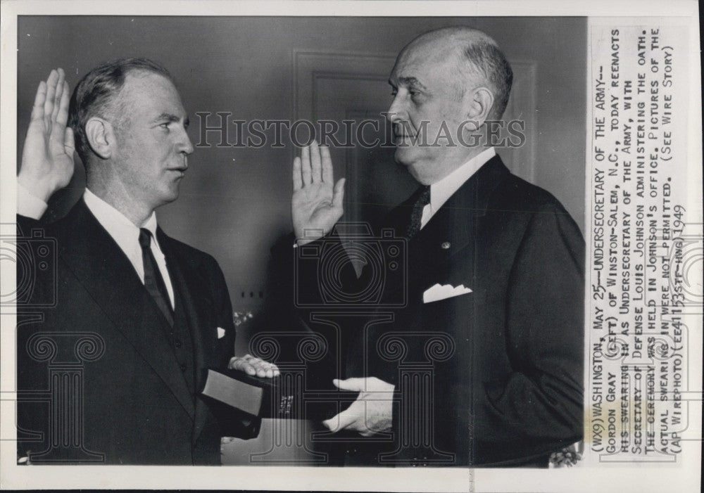 1949 Press Photo Gordon Gray Undersecretary Army Louis Johnson Secretary Defense - Historic Images