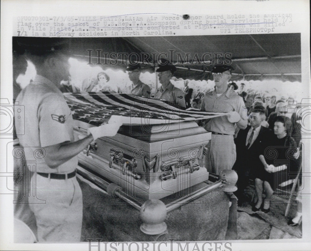 1965 Press Photo Ville Platte US Rep TA Thompson Burial Casket During Svc - Historic Images