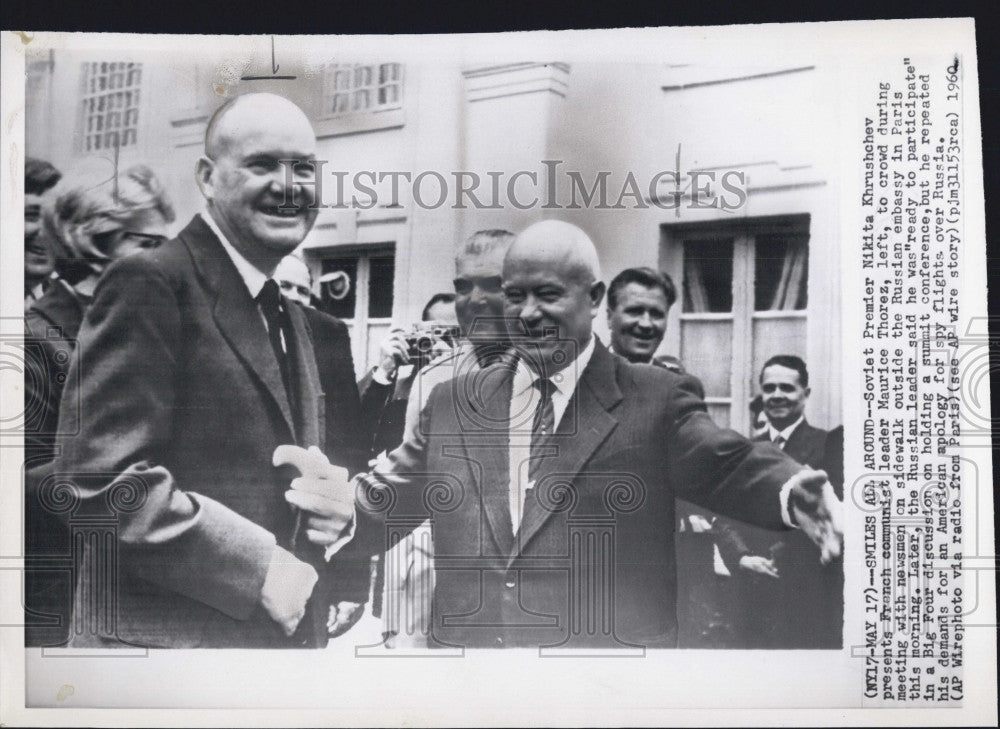 1960 Press Photo Soviet Premier Nikita Khruschev/French Leader Maurice Thorez - Historic Images