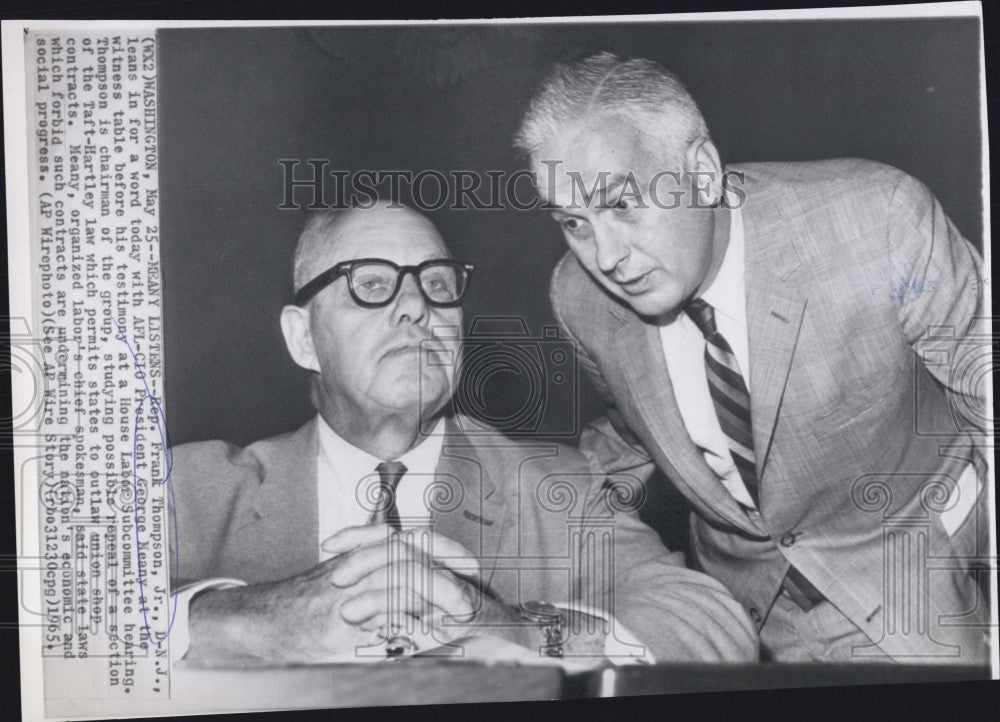 1965 Press Photo Rep Frank Thompson Jr And AFL-CIO Pres Georg Meany - Historic Images