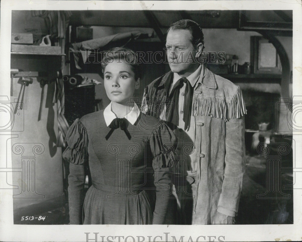 1956 Press Photo Joel McCrea And Felicia Farr Co-Star In The First Texan - Historic Images
