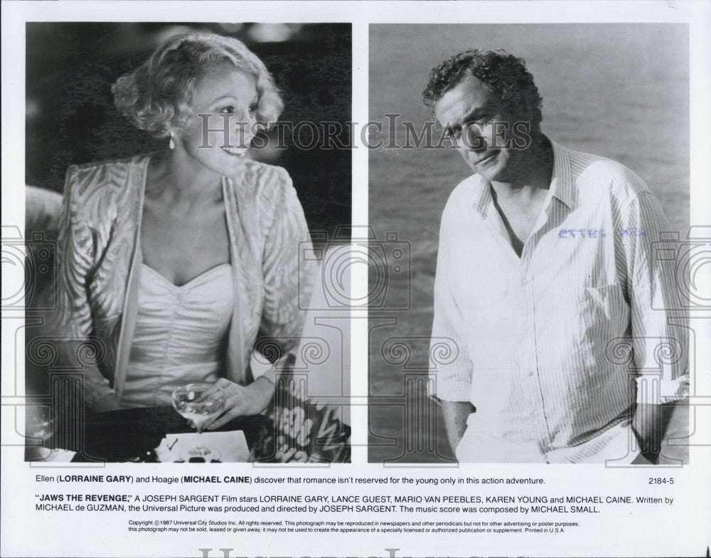 1987 Press Photo Film &quot;Jaws The Revenge&quot; Lorraine Gary Michael Caine - Historic Images