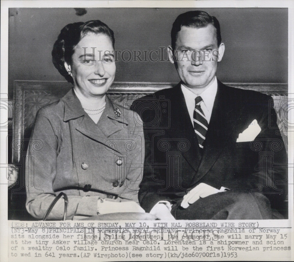 1953 Press Photo Princess Ragnhild and fiance Erling Lorentzen to wed, first - Historic Images