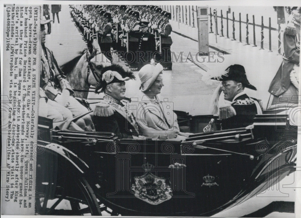 1964 Press Photo King Olav of Norway with Queen and Prince of Netherlands. - Historic Images