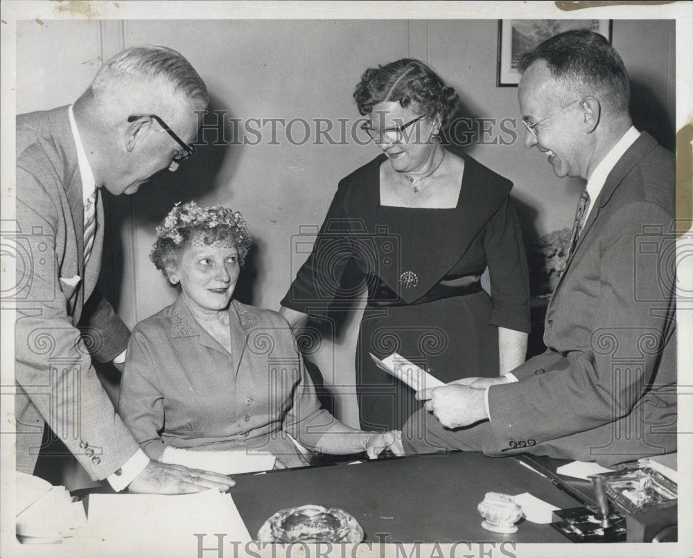 1960 Press Photo Mrs. Helen Brusco,of Beverly farms tendered a Party Retirement. - Historic Images