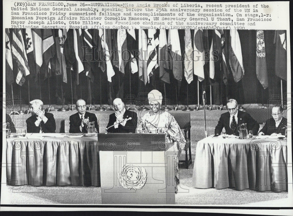 1970 Press Photo Miss Angie Brooks of Liberia speaking at UN General Assembly. - Historic Images