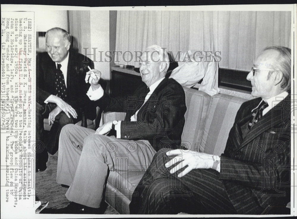 1973 Press Photo US Emissary David E K Bruce with John H Holdridge and Alfred - Historic Images