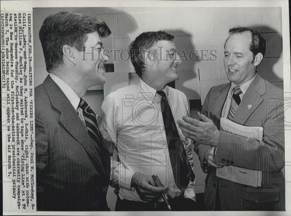 1972 Press Photo Rep. Paul N. McCloskey, John M. Ashbrook, William F. Buckley - Historic Images