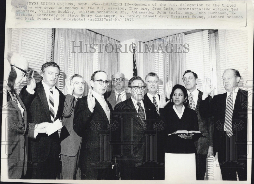 1973 Press Photo Ted Schottke, William Buckley, William Schaufele Jr, John Scali - Historic Images