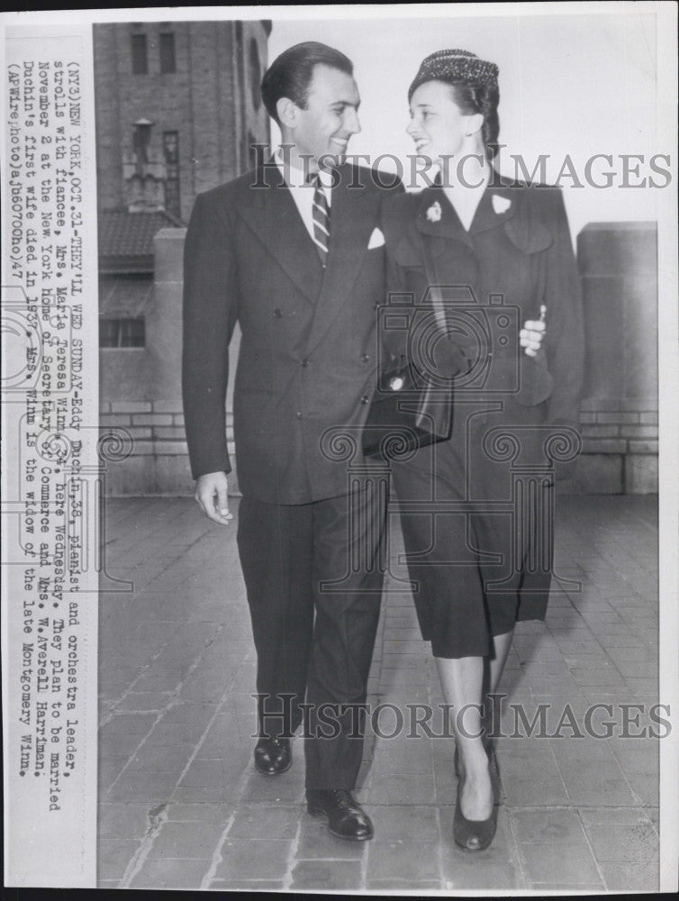 1947 Press Photo Eddy Duchin with fiancee Mrs. Maria Teresa Winn - Historic Images