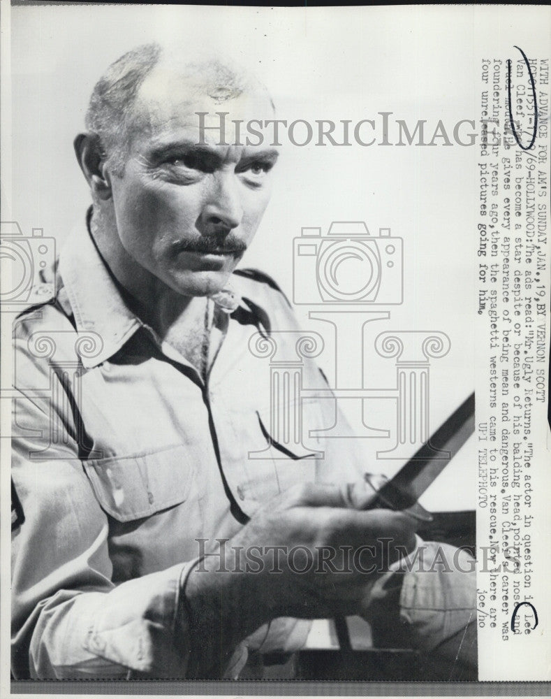 1969 Press Photo Actor Lee Van Cleef known for westerns - Historic Images