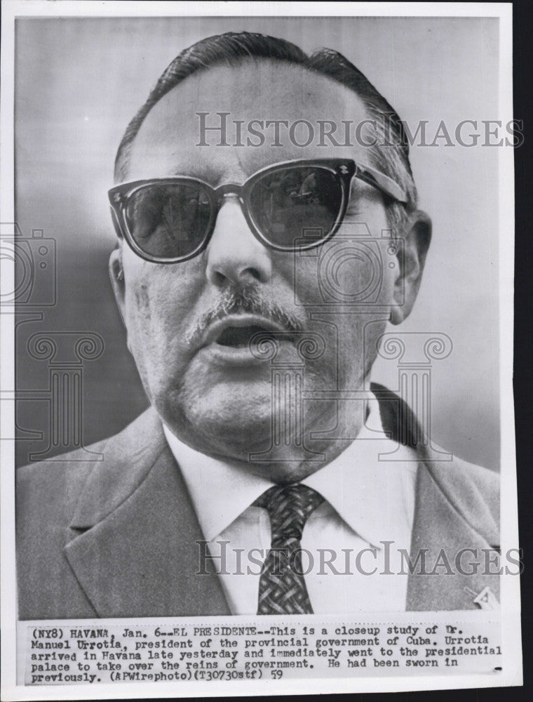 1959 Press Photo Dr Manuel Urrotia, President of Cuba - Historic Images