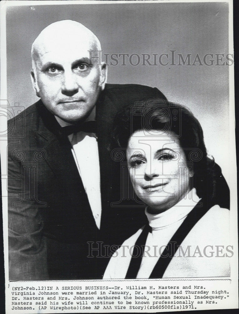 1971 Press Photo Authors Dr. William H. Masters &amp; Mrs. Virginia Johnson Wedding - Historic Images