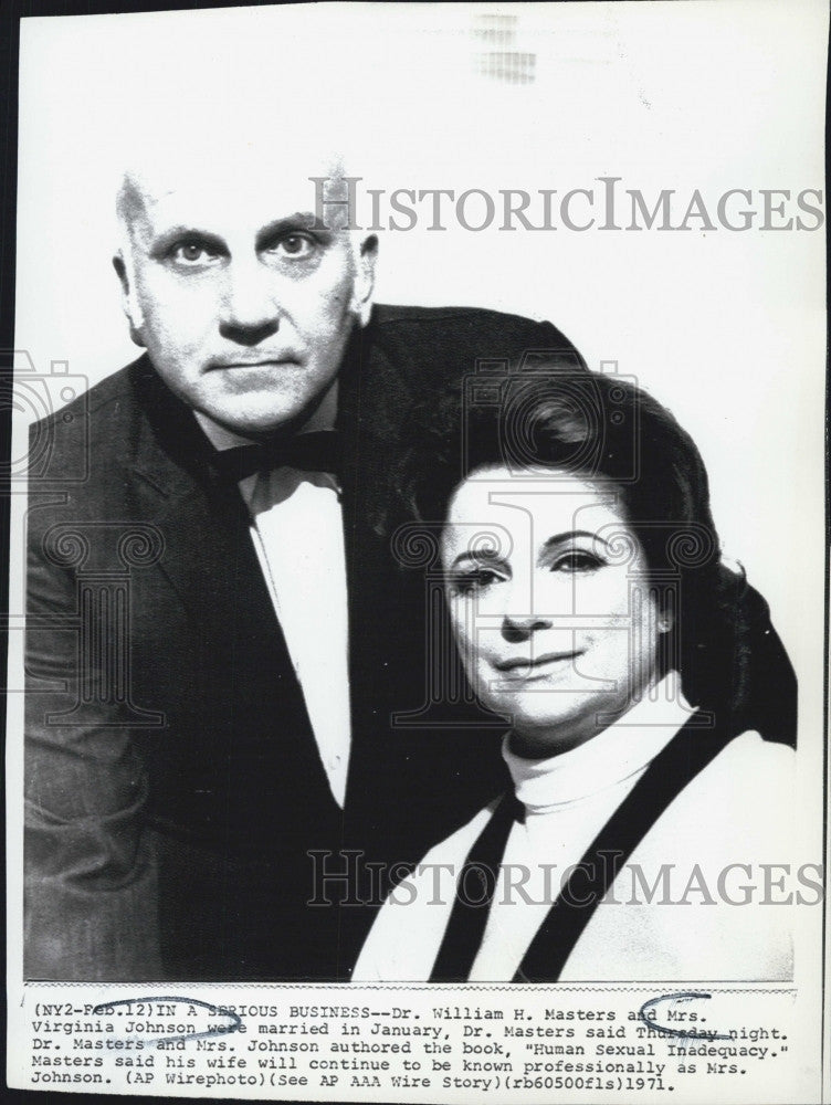 1971 Press Photo Authors Dr. William H. Masters &amp; Mrs. Virginia Johnson Wedding - Historic Images