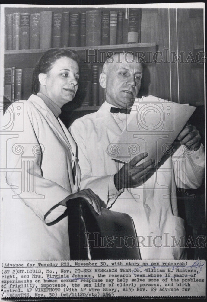 1965 Press Photo Dr. William Masters &amp; Mrs. Virginia Johnson - Historic Images