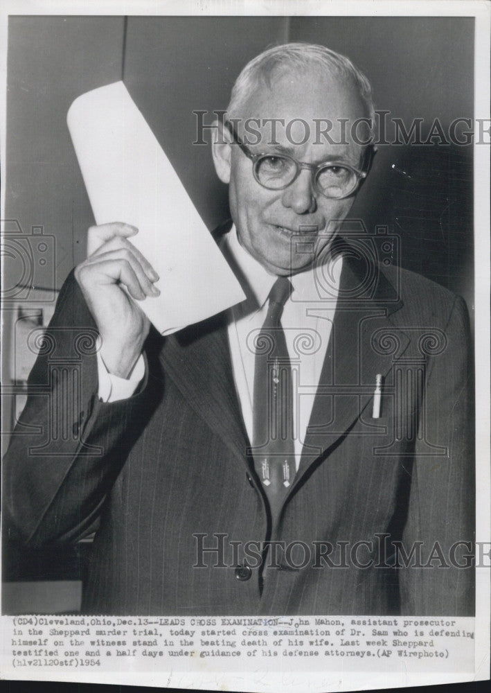 1954 Press Photo John Mahon, Asst. Prosecutor in Sheppard murder trial - Historic Images