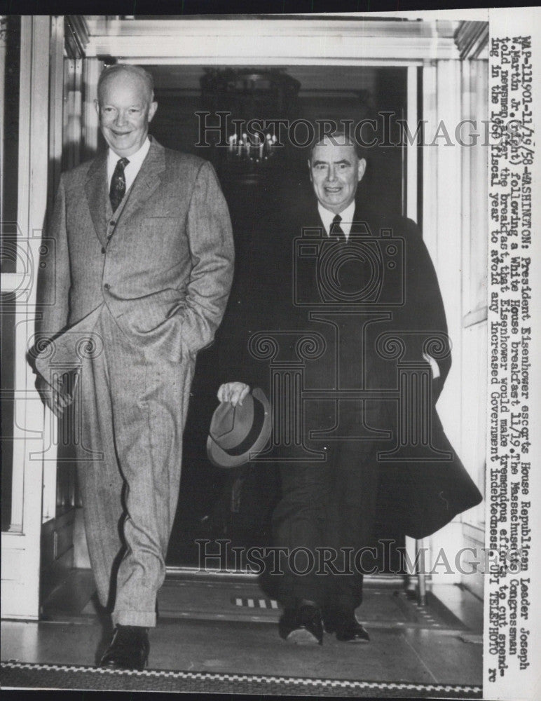 1958 Press Photo President Dwight Eisenhower, Joseph W. Martin Jr in Washington - Historic Images