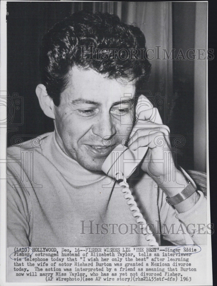 1963 Press Photo Singer Eddie Fisher Talks on Phone - Historic Images