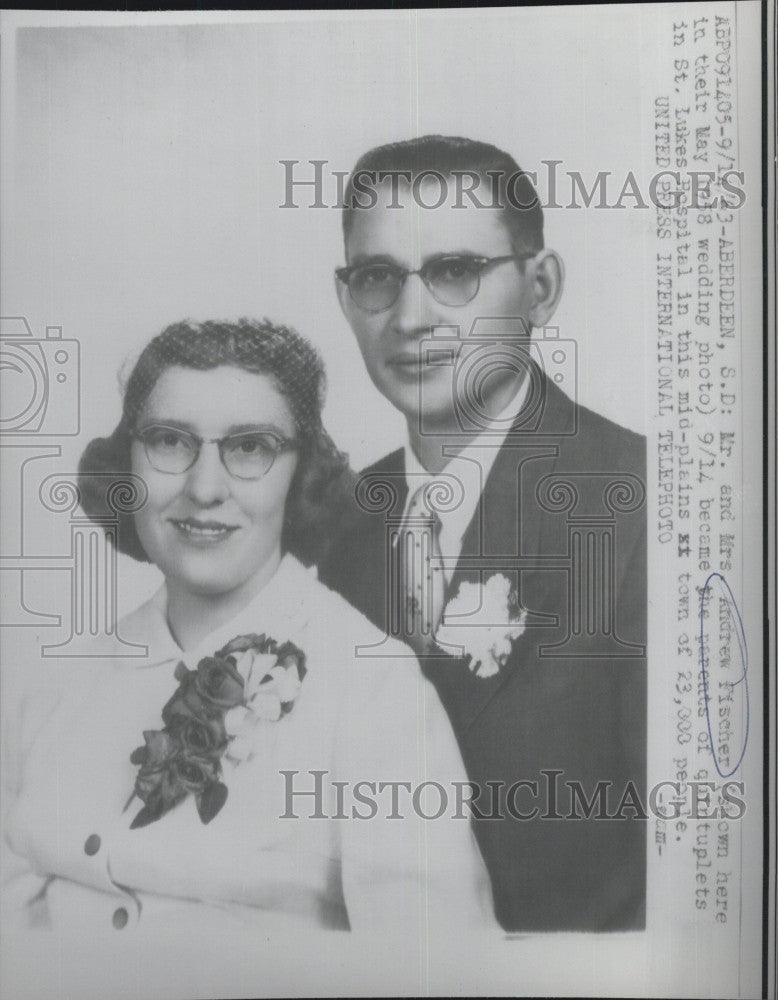 1963 Press Photo Quintuplets Parents Mr and Mrs Andrew Fischer Wedding Day - Historic Images