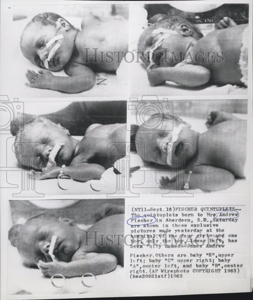 1963 Press Photo Andrew Fischer Quintuplets as Newborn Babies - Historic Images