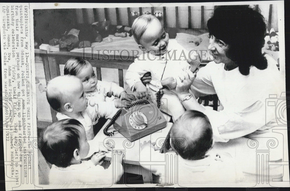 1972 Press Photo Rychert Quintuplets Celebrate 1st Birthday - Historic Images