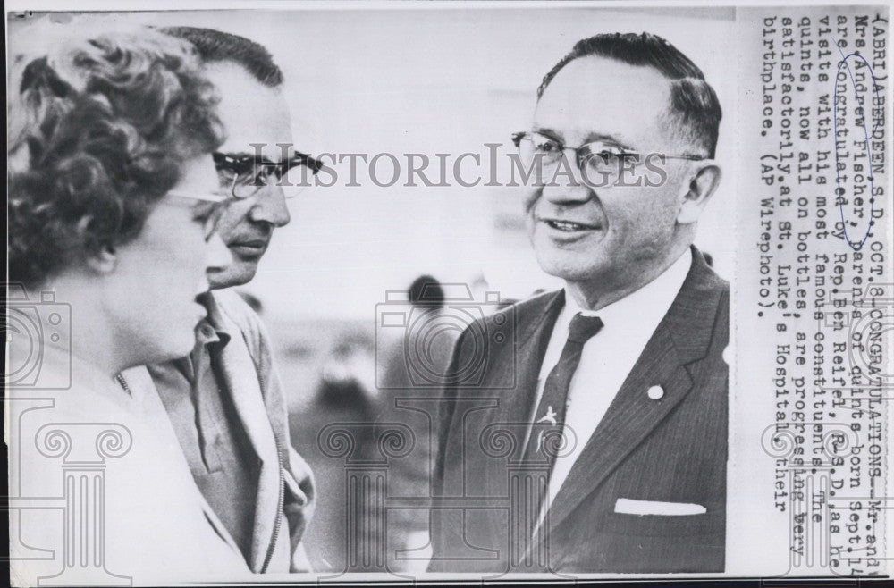 1963 Press Photo Rep Ben Reifel congratules Mr Mrs Andrew Fishcer Quintuplets - Historic Images