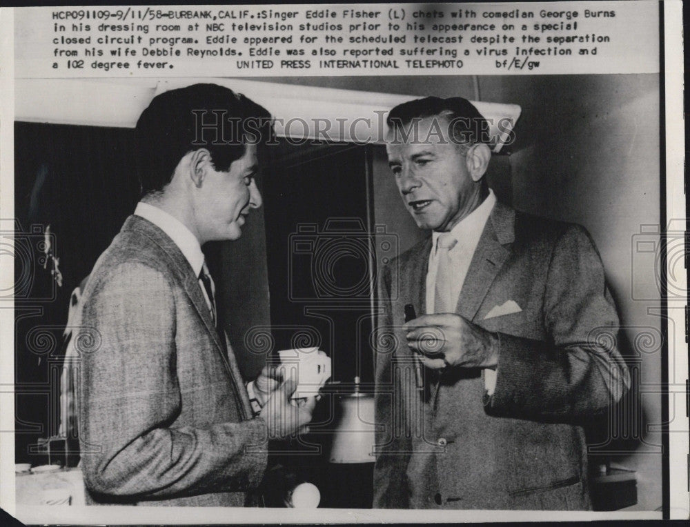 1958 Press Photo Singer Eddie Fisher &amp; comedian George Burns - Historic Images